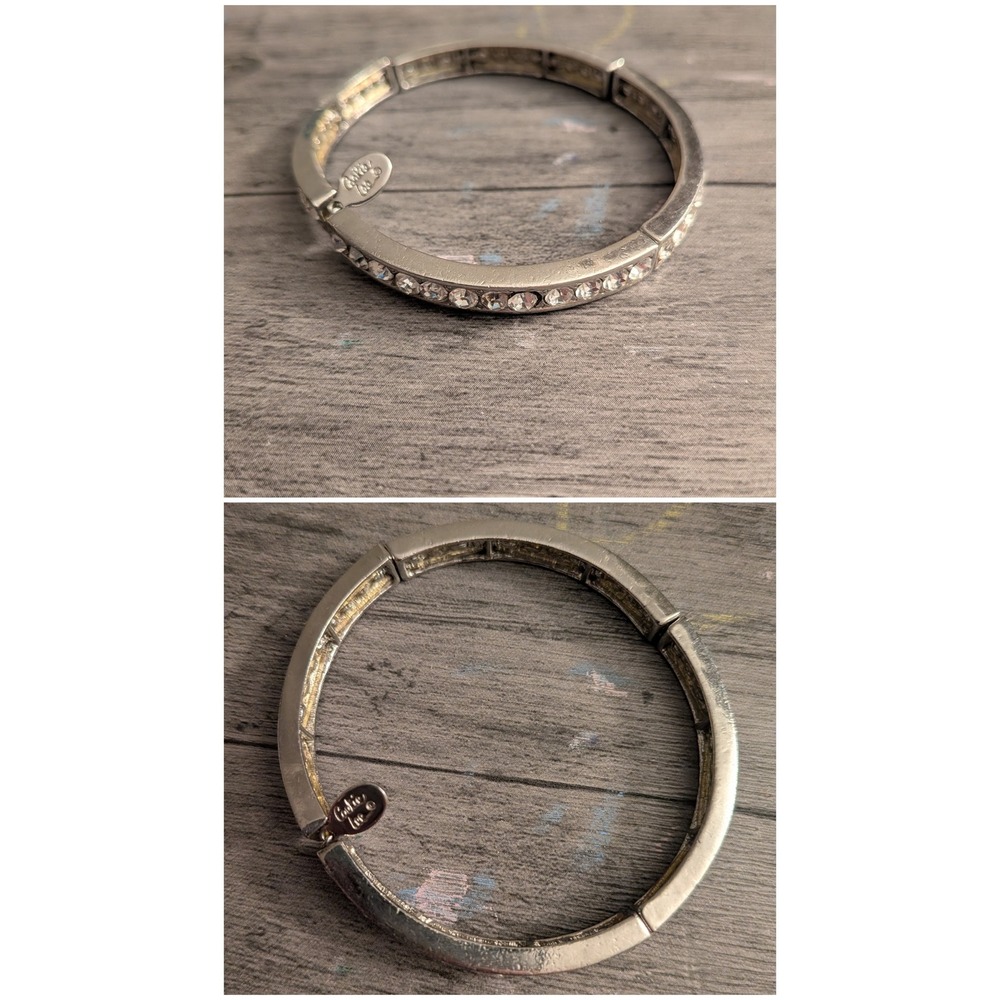 Cookie Lee Silver Tone Rhinestone Stretch Bangle Bracelet Clear Crystal Sparkle
